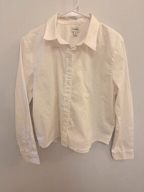 J.Crew White Stretch Cotton Button Front Shirt Women's Medium Classic Career Top
